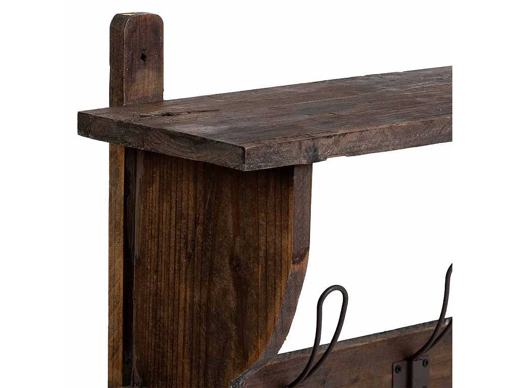 Cabide de parede em madeira e metal com 3 ganchos 61x18,5x41,5h cm