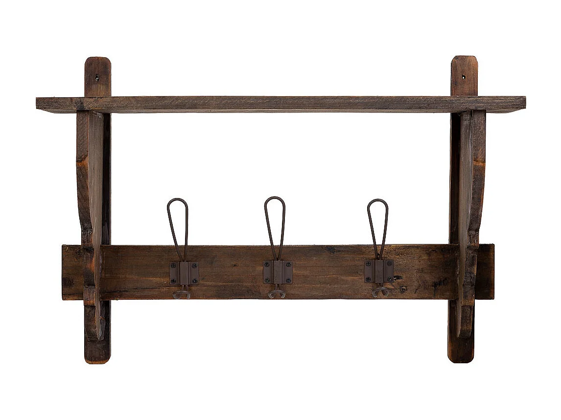 Patère murale en bois et métal avec 3 crochets 61x18,5x41,5h cm