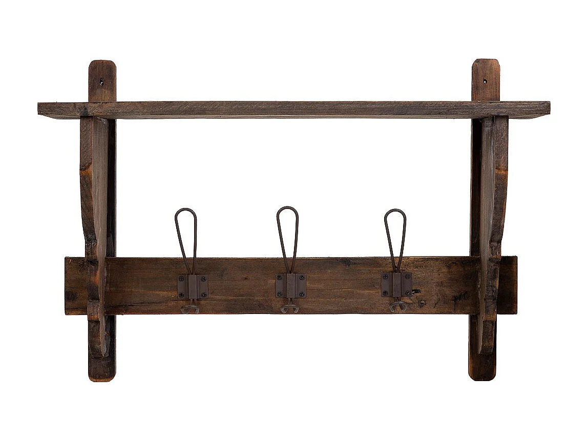 Appendiabiti da parete in legno e metallo con 3 ganci 61x18,5x41,5h cm