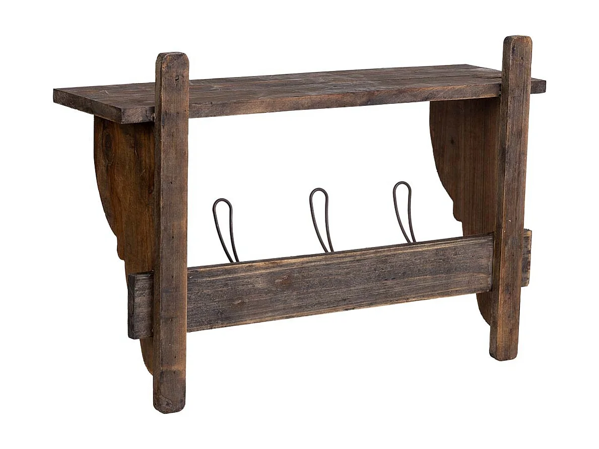 Appendiabiti da parete in legno e metallo con 3 ganci 61x18,5x41,5h cm