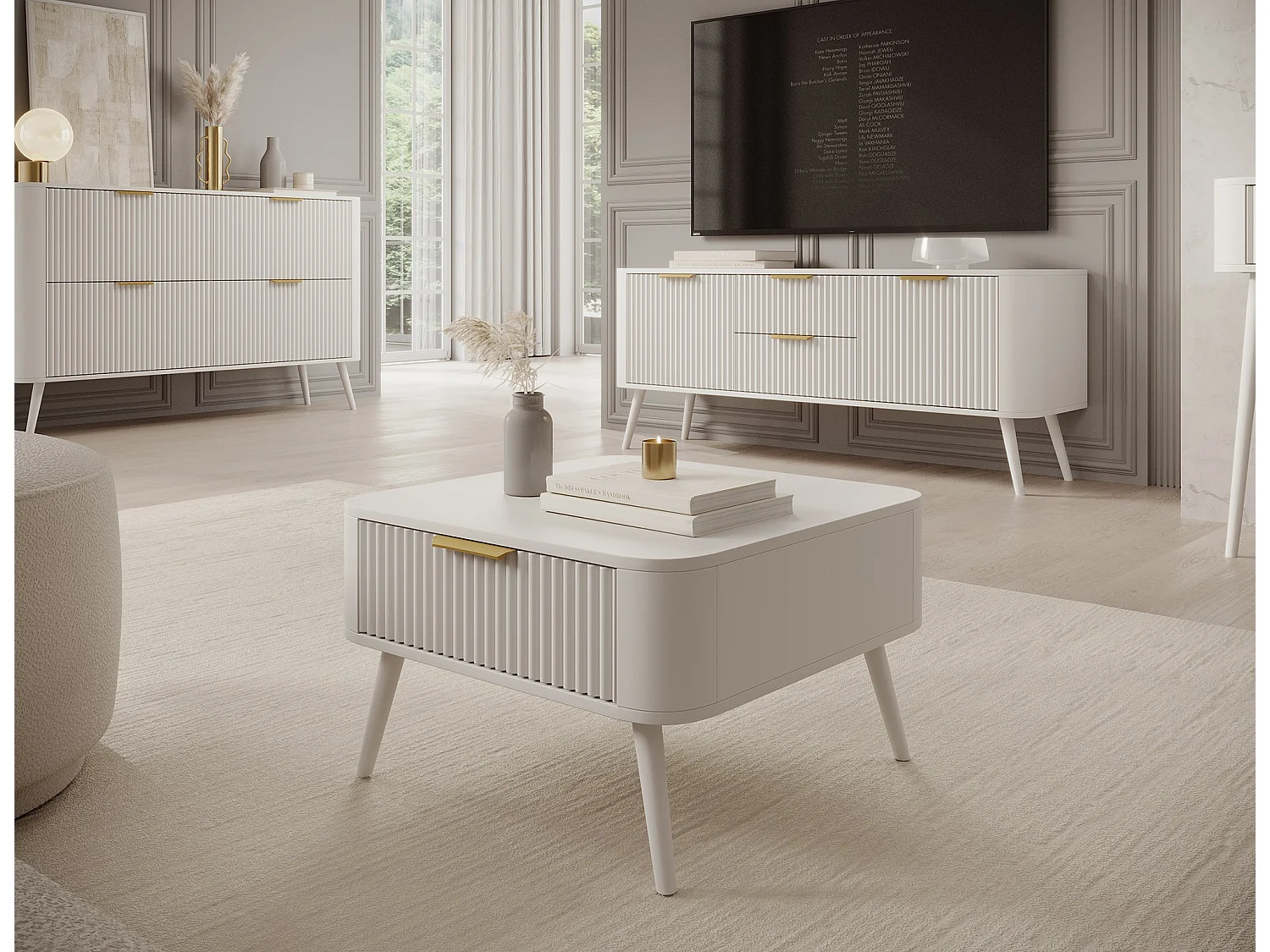 Tavolino Bondi/MDF/cassetto/bianco