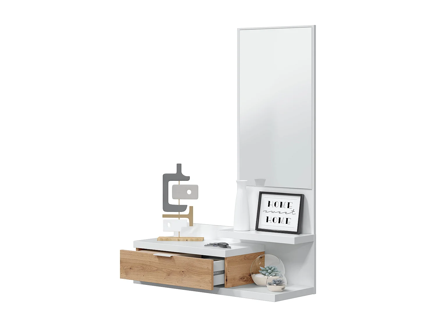 Mobile Ingresso Con Cassetto Specchio E Mensola Design Moderno Salvaspazio Ideale Per Ingresso Soggiorno Con Stile E Funzionalità; 81 x 116 x 29 Cm Bianco E Rovere