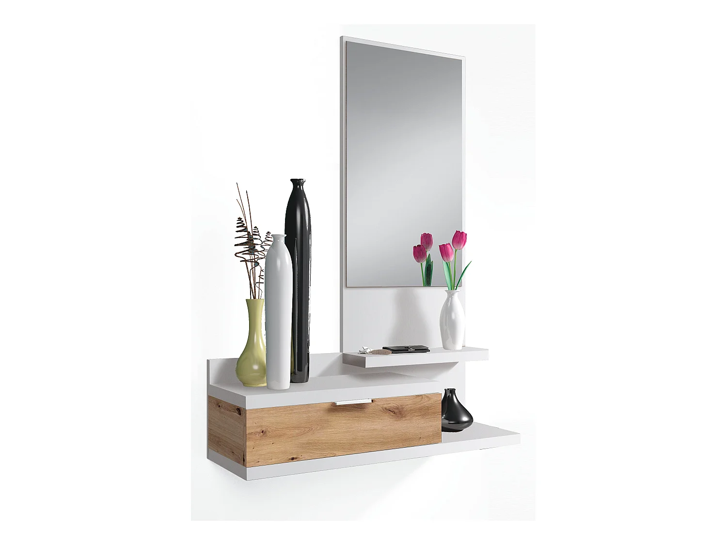 Mobile Ingresso Con Cassetto Specchio E Mensola Design Moderno Salvaspazio Ideale Per Ingresso Soggiorno Con Stile 81x116x29 Cm Bianco E Rovere