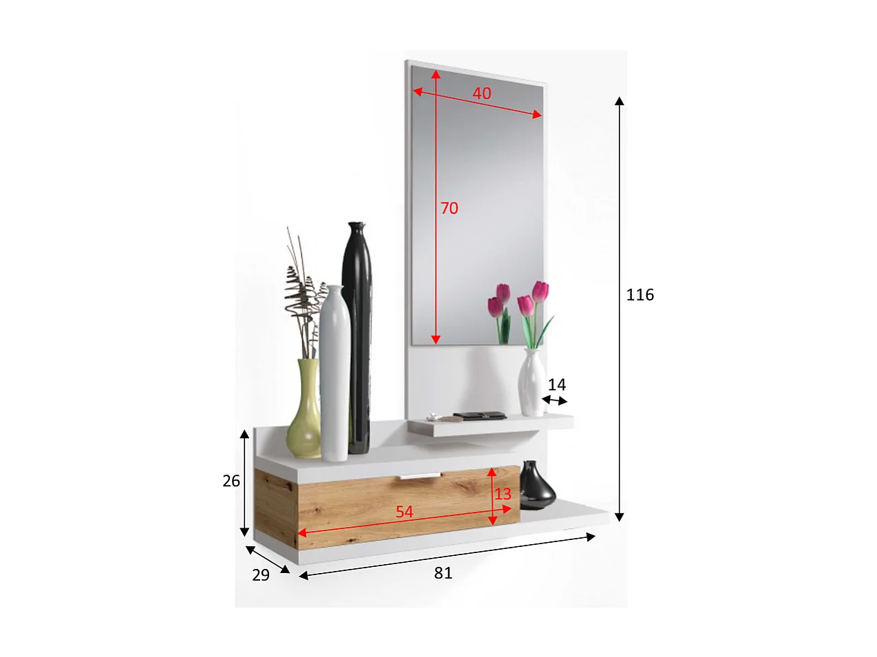 Mobile Ingresso Con Cassetto Specchio E Mensola Design Moderno Salvaspazio Ideale Per Ingresso Soggiorno Con Stile E Funzionalità 81 x 116 x 29 Cm Bianco E Rovere
