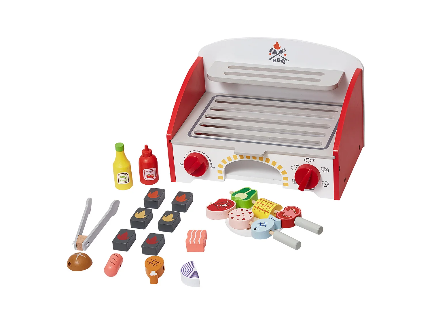 Ensemble de Jouet BBQ pour Enfant en Bois SucceBuy, Feu de Carbone Réaliste 26 PCS