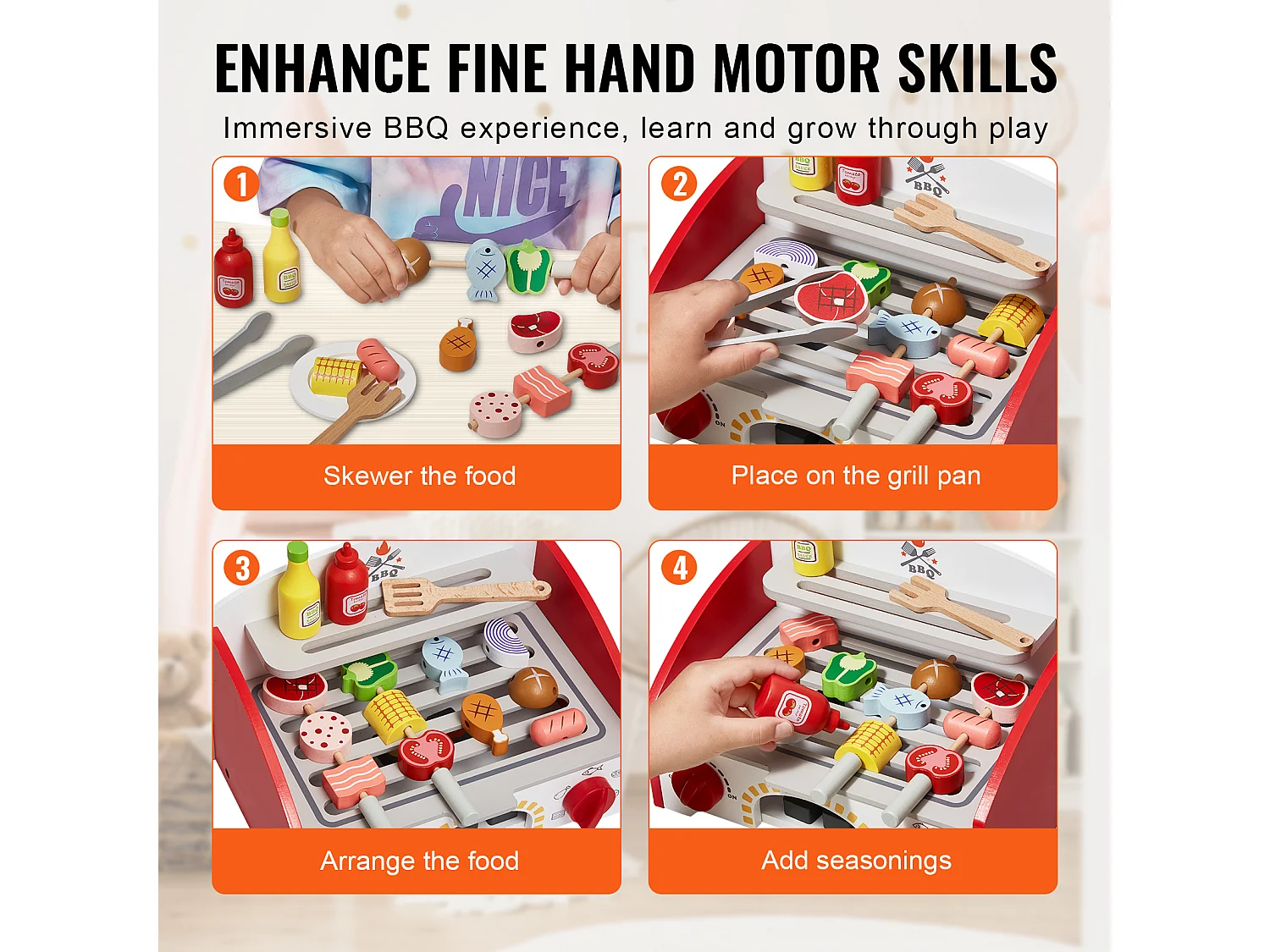 Ensemble de Jouet BBQ pour Enfant en Bois SucceBuy, Feu de Carbone Réaliste 26 PCS