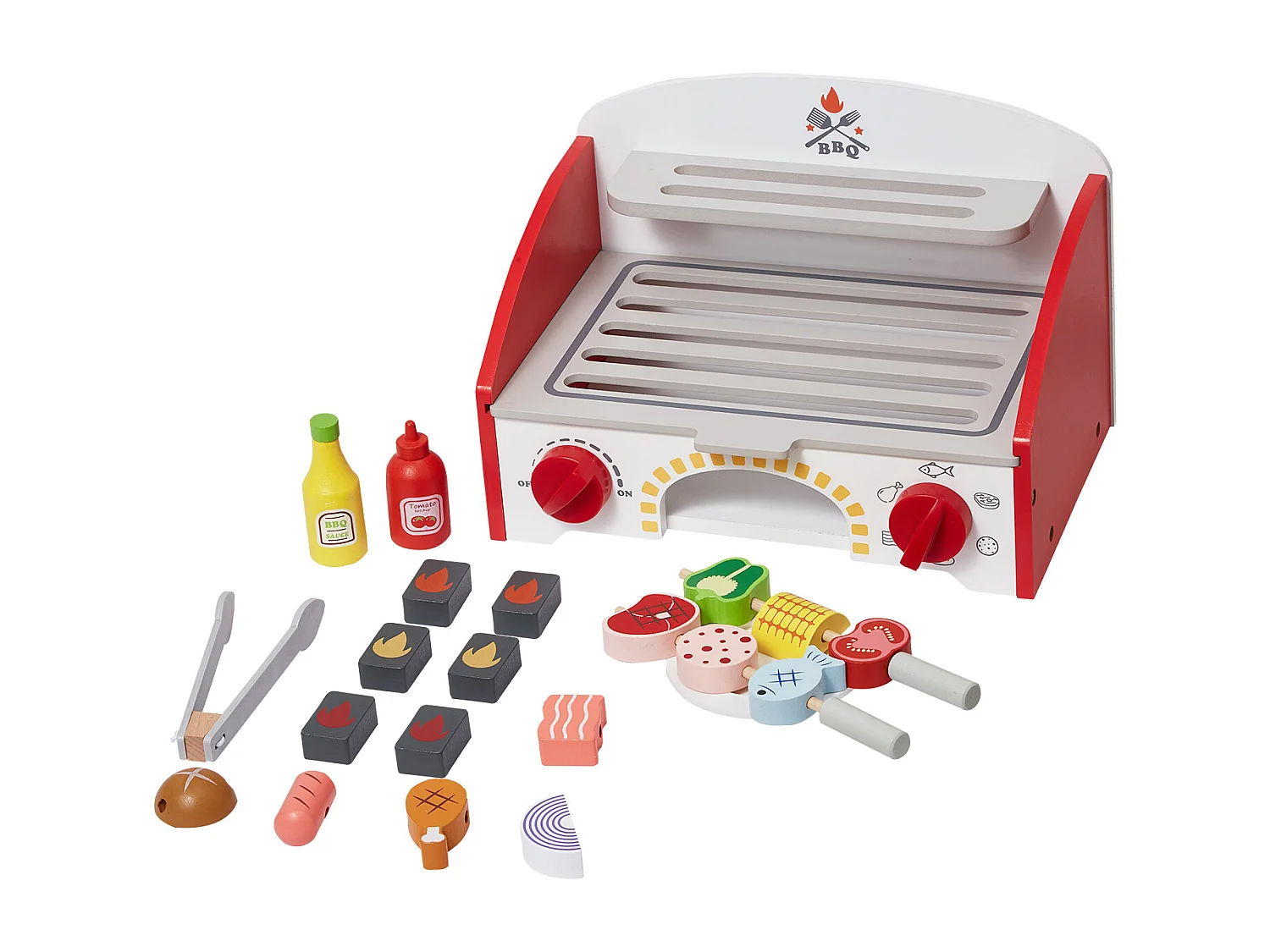Ensemble de Jouet BBQ pour Enfant en Bois SucceBuy, Feu de Carbone Réaliste 26 PCS