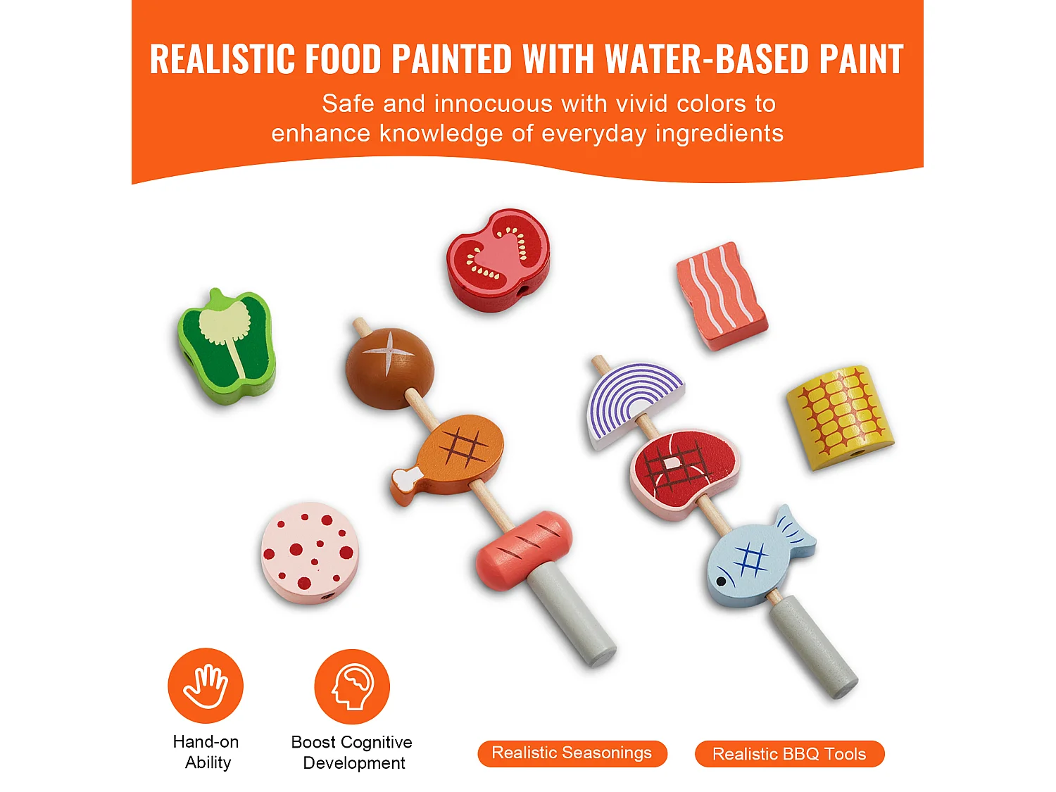 Ensemble de Jouet BBQ pour Enfant en Bois SucceBuy, Feu de Carbone Réaliste 26 PCS