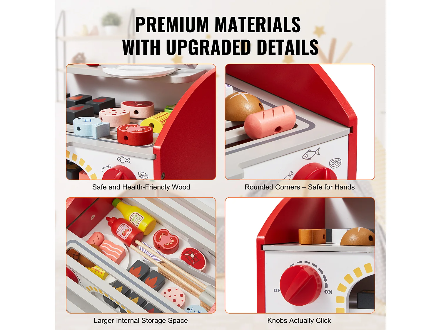 Ensemble de Jouet BBQ pour Enfant en Bois SucceBuy, Feu de Carbone Réaliste 26 PCS