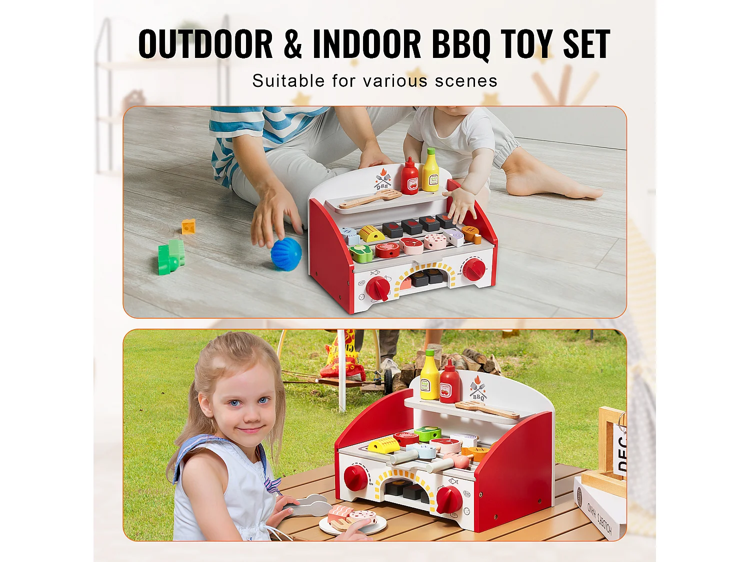 Ensemble de Jouet BBQ pour Enfant en Bois SucceBuy, Feu de Carbone Réaliste 26 PCS