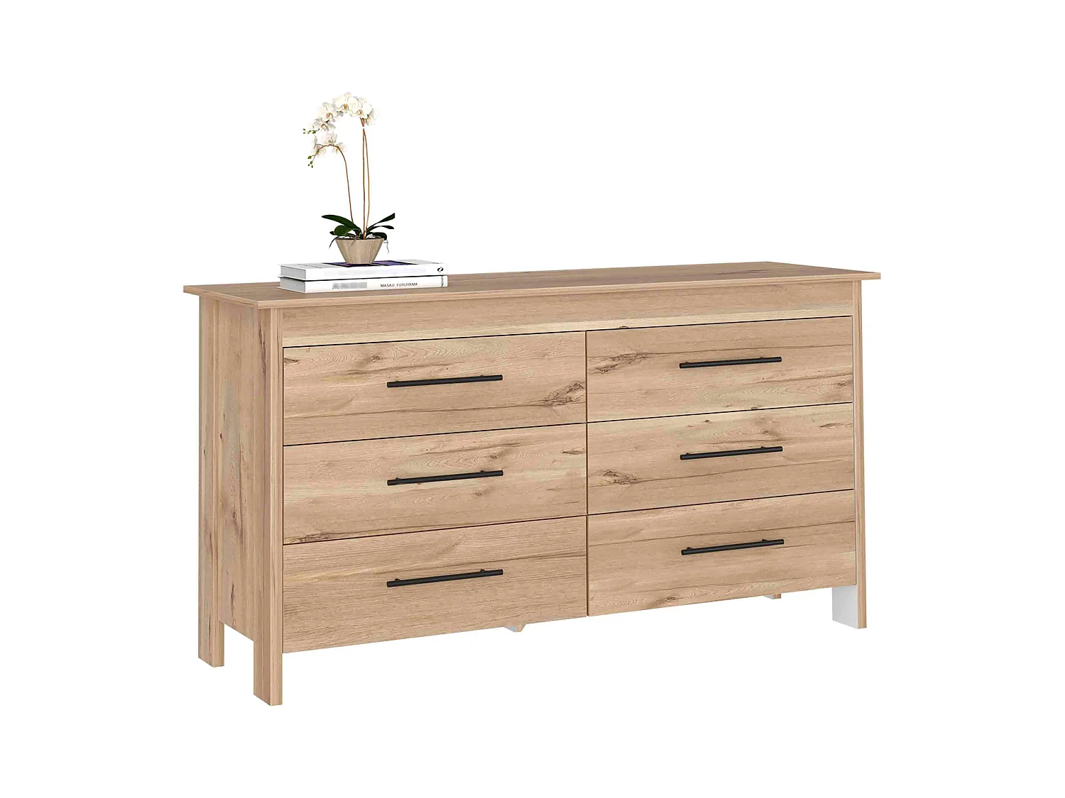 Buffet double Hms en mélamine avec 6 tiroirs avec rails métalliques, beige, 80.6 cm X 140.5 cm X 48.3 cm