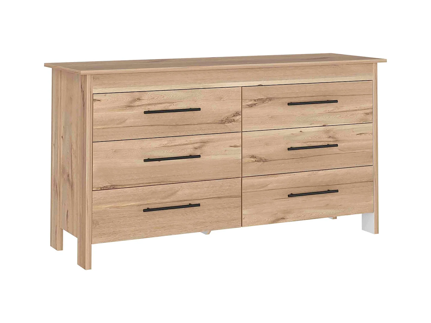 Buffet double Hms en mélamine avec 6 tiroirs avec rails métalliques, beige, 80.6 cm X 140.5 cm X 48.3 cm