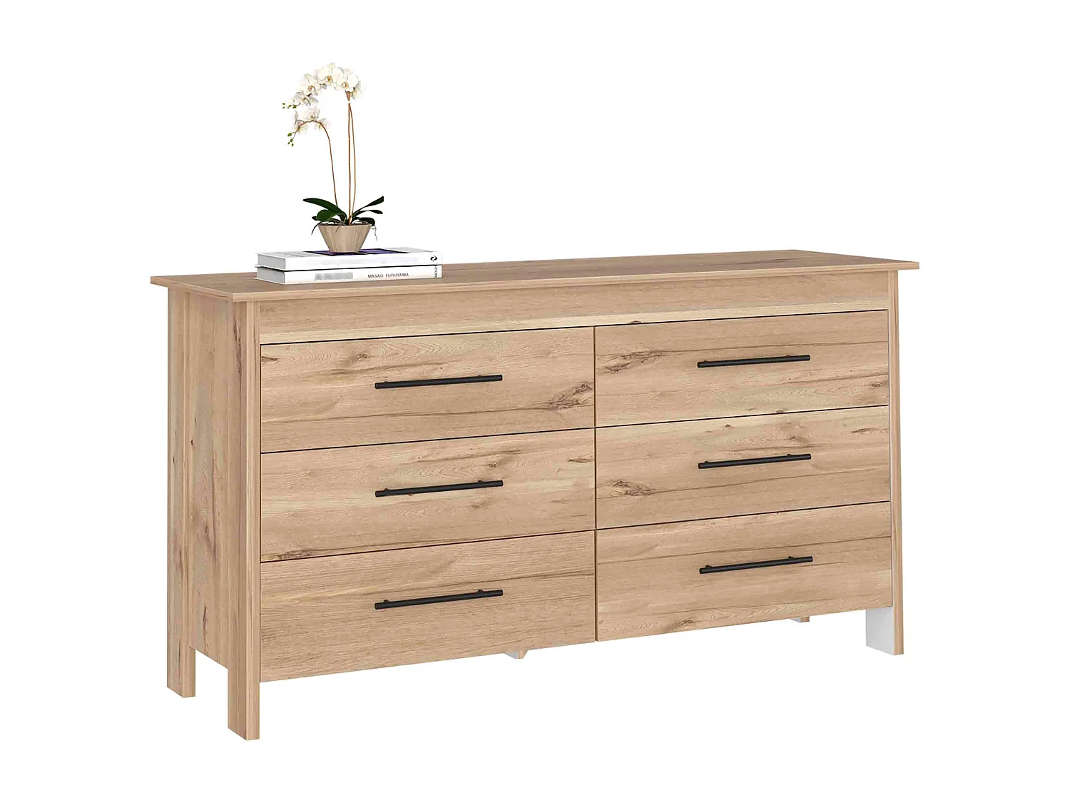 Buffet double Hms en mélamine avec 6 tiroirs avec rails métalliques, beige, 80.6 cm X 140.5 cm X 48.3 cm