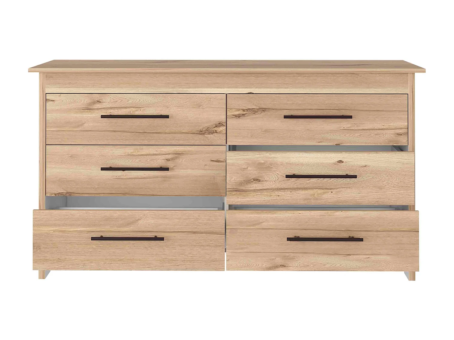 Buffet double Hms en mélamine avec 6 tiroirs avec rails métalliques, beige, 80.6 cm X 140.5 cm X 48.3 cm