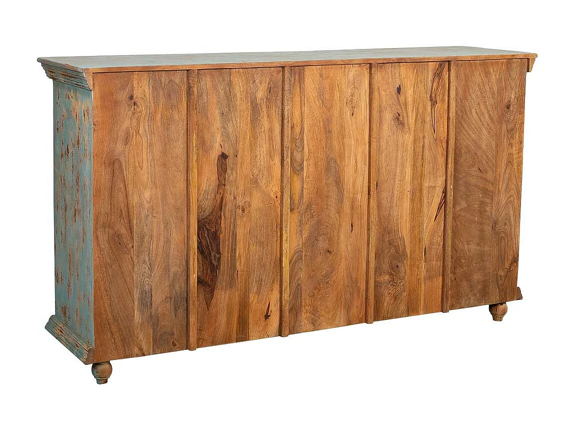 Buffet 4 portes en bois avec finition verte vieillie, 180x42x101h cm
