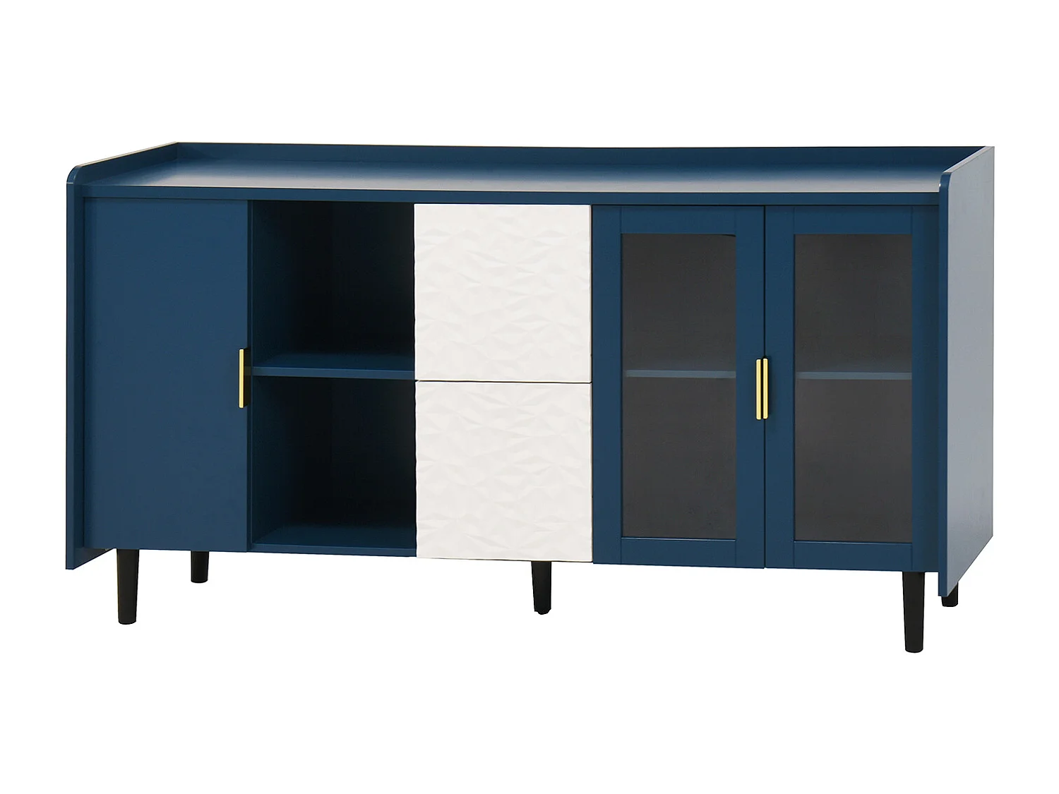 Credenza blu 150cm - Credenza con 2 cassetti e 3 ante - 2 vani portaoggetti aperti - per cucina e soggiorno