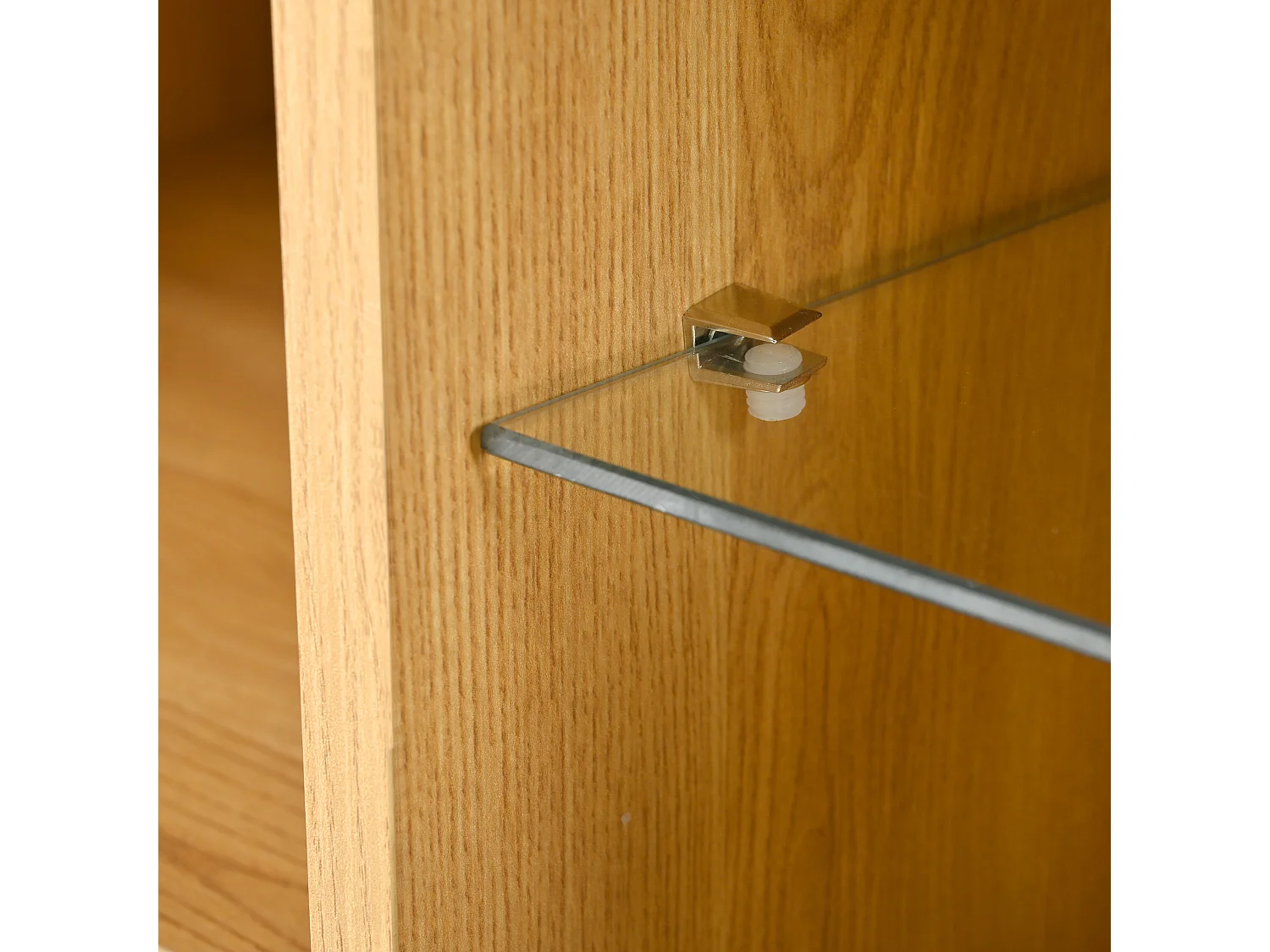 URBAN MEUBLE Buffet blanc et effet bois 2 portes 4 tiroirs avec éclairage LED 16 couleurs