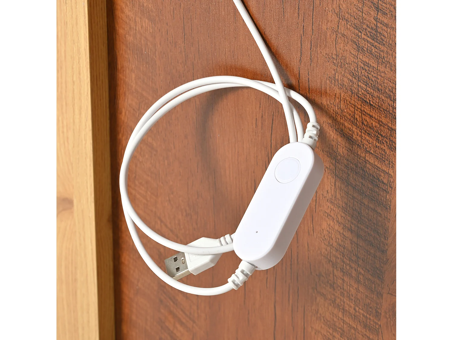 URBAN MEUBLE Buffet blanc et effet bois 2 portes 4 tiroirs avec éclairage LED 16 couleurs