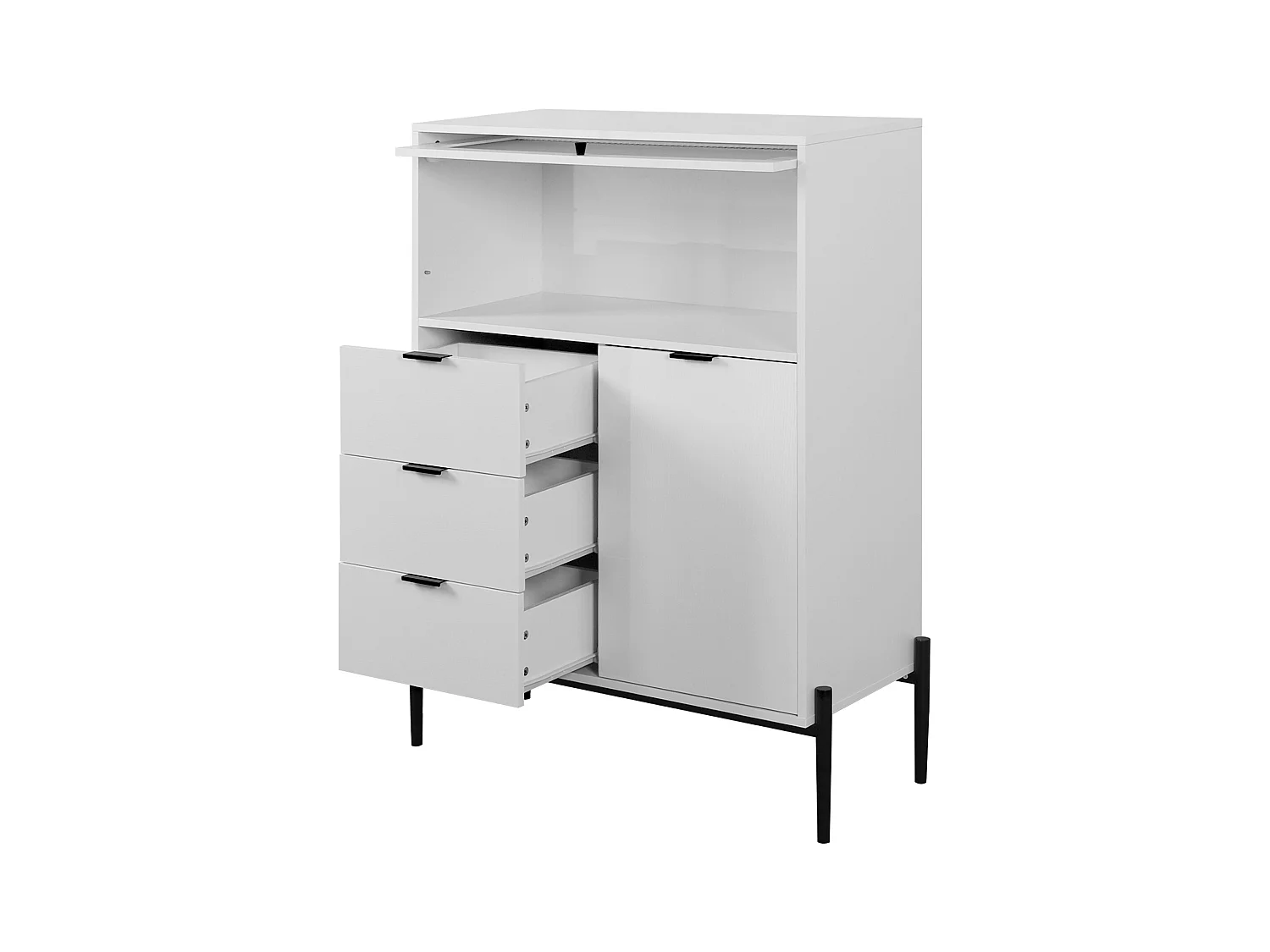 Buffet blanc 85cm - Buffet avec 3 tiroirs et 1 porte en bois 1 porte vitrée - pour salle à manger et salon