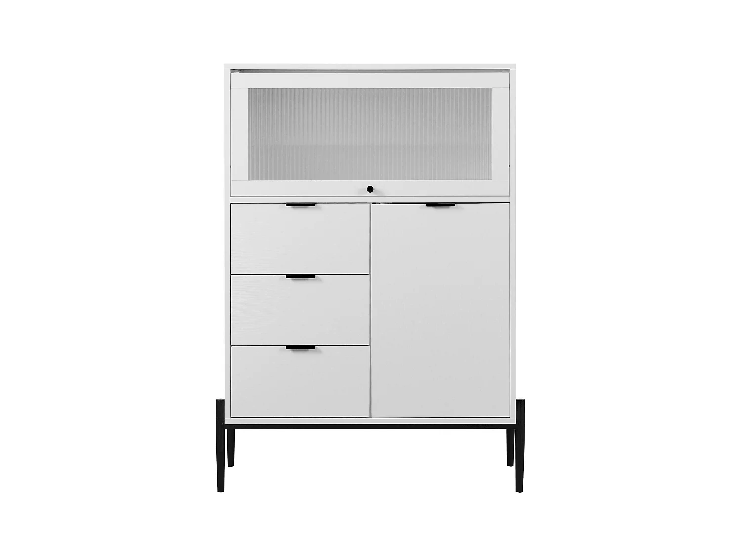 Buffet blanc 85cm - Buffet avec 3 tiroirs et 1 porte en bois 1 porte vitrée - pour salle à manger et salon
