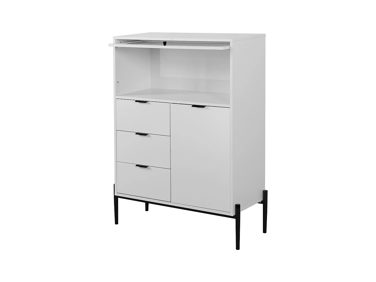 Buffet blanc 85cm - Buffet avec 3 tiroirs et 1 porte en bois 1 porte vitrée - pour salle à manger et salon