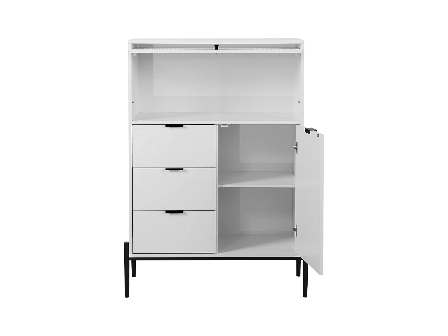 Buffet blanc 85cm - Buffet avec 3 tiroirs et 1 porte en bois 1 porte vitrée - pour salle à manger et salon