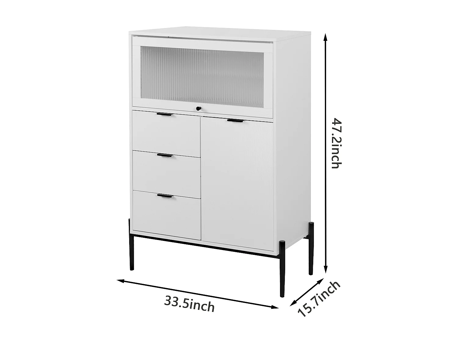 Buffet blanc 85cm - Buffet avec 3 tiroirs et 1 porte en bois 1 porte vitrée - pour salle à manger et salon