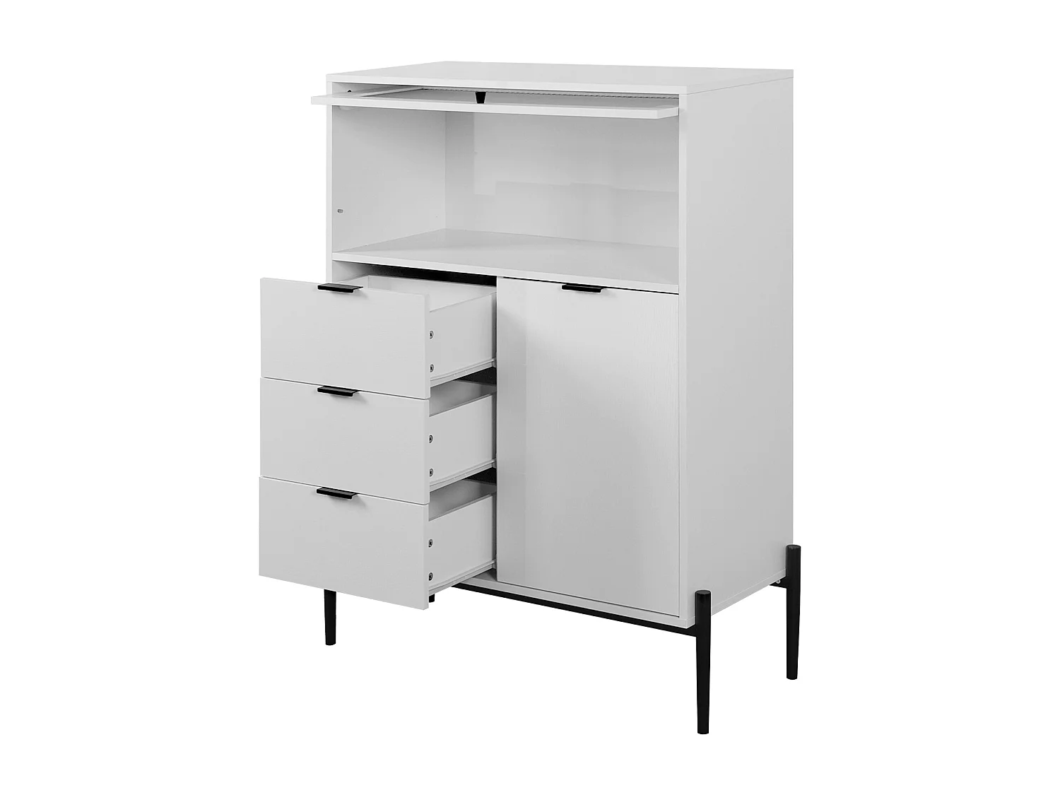 Buffet blanc 85cm - Buffet avec 3 tiroirs et 1 porte en bois 1 porte vitrée - pour salle à manger et salon