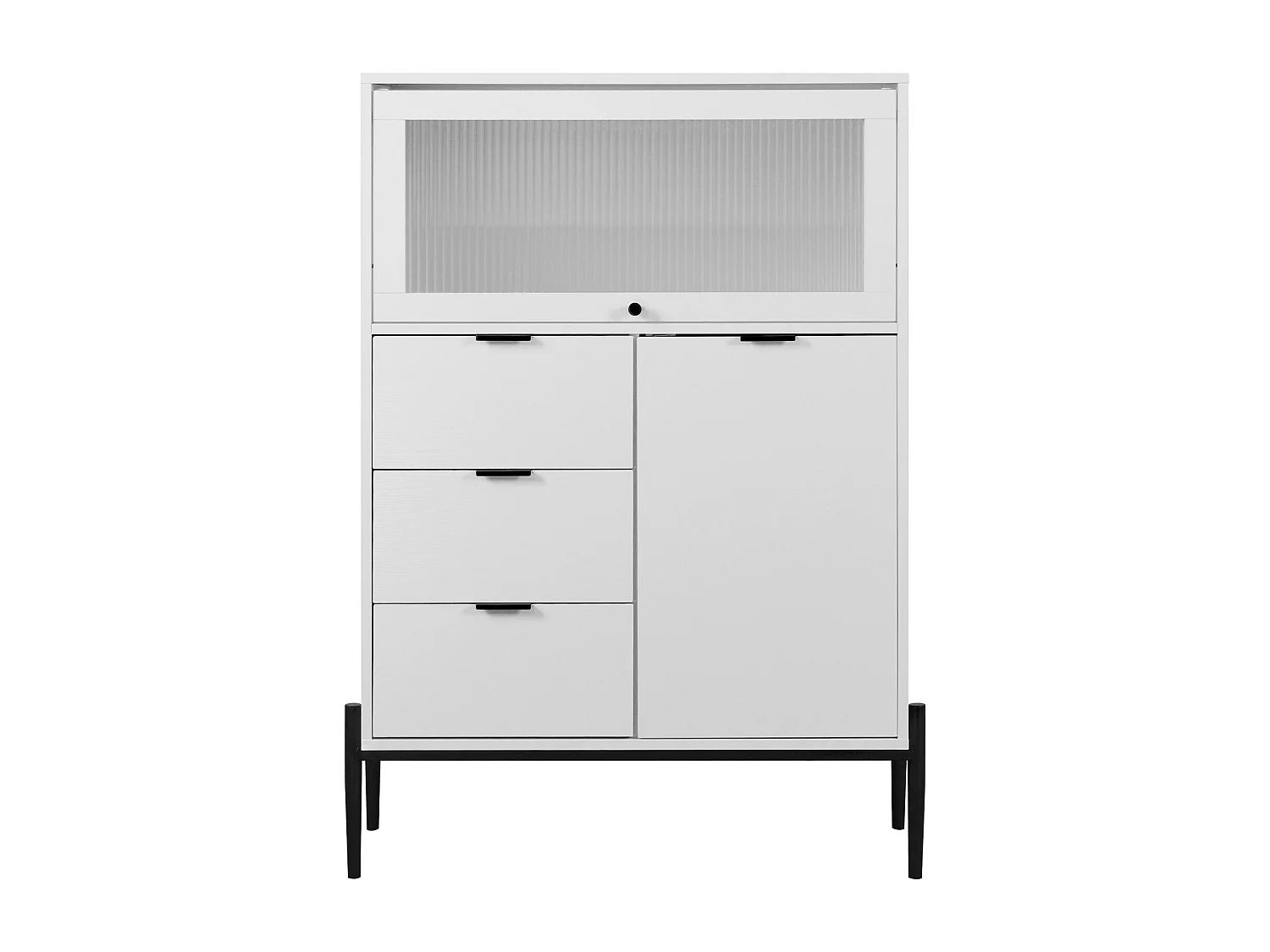 Buffet blanc 85cm - Buffet avec 3 tiroirs et 1 porte en bois 1 porte vitrée - pour salle à manger et salon