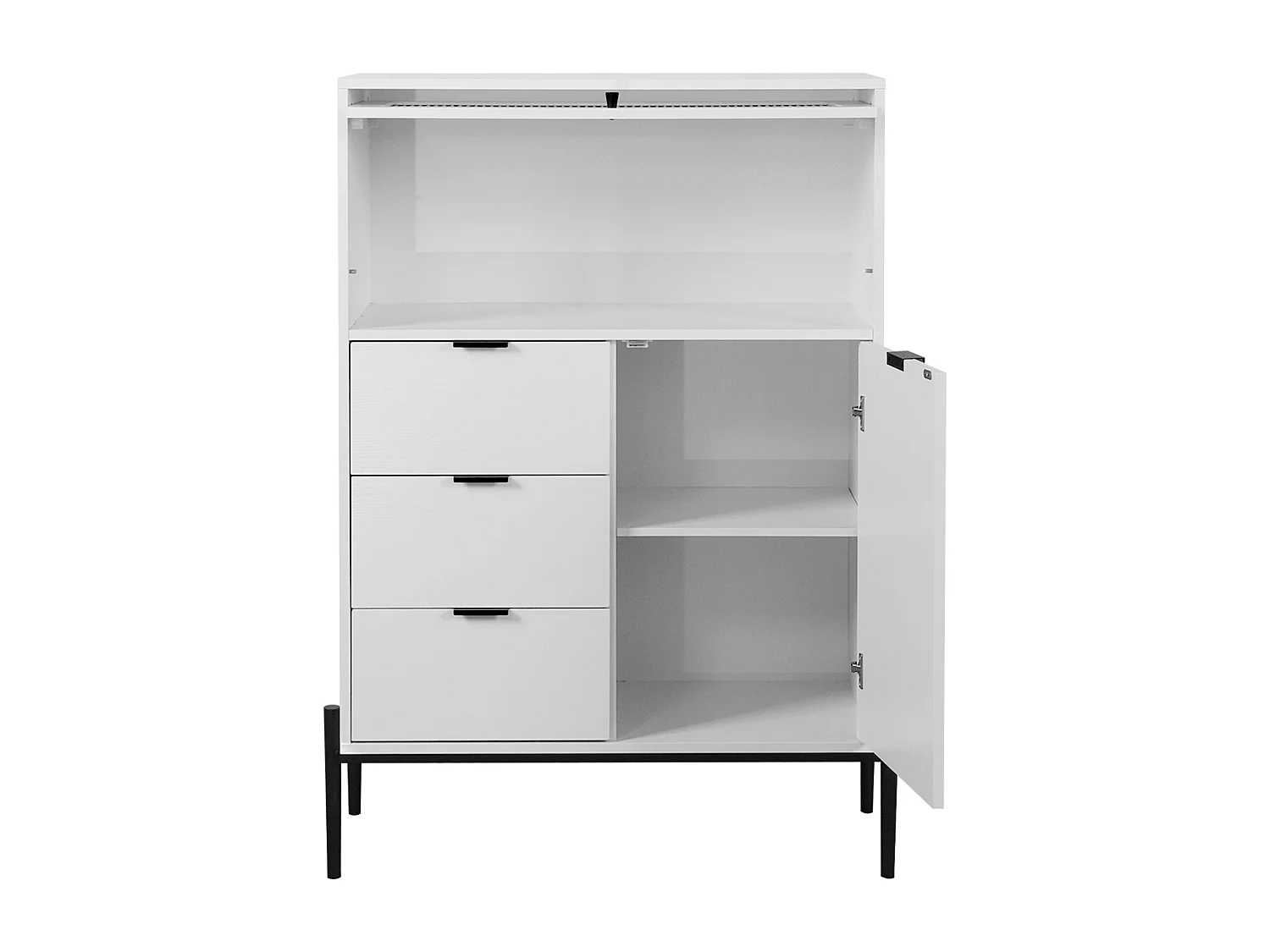 Buffet blanc 85cm - Buffet avec 3 tiroirs et 1 porte en bois 1 porte vitrée - pour salle à manger et salon