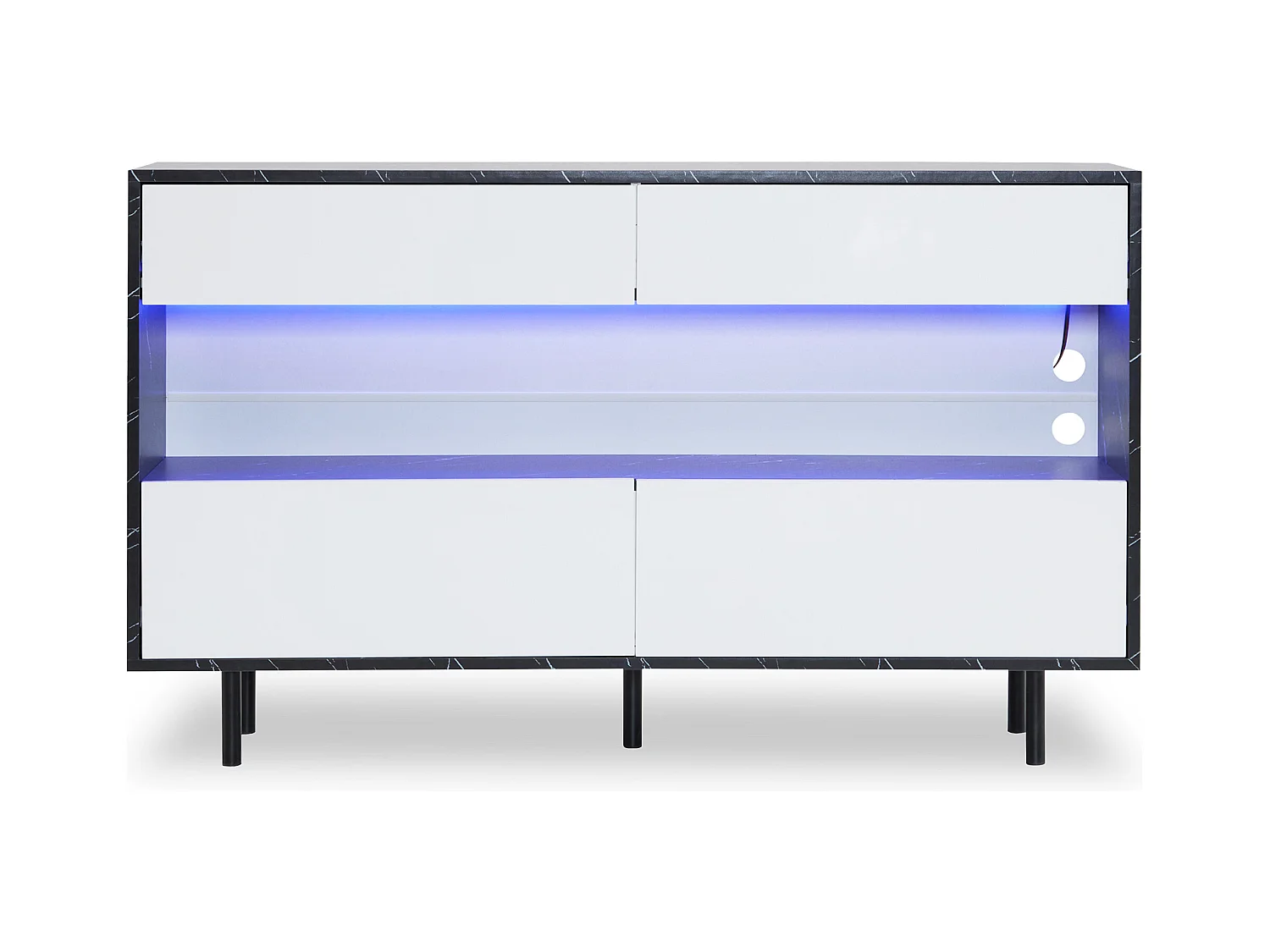 Credenza moderna - Credenza bassa con 4 cassetti e illuminazione a LED - design bianco e nero - per soggiorno e cucina