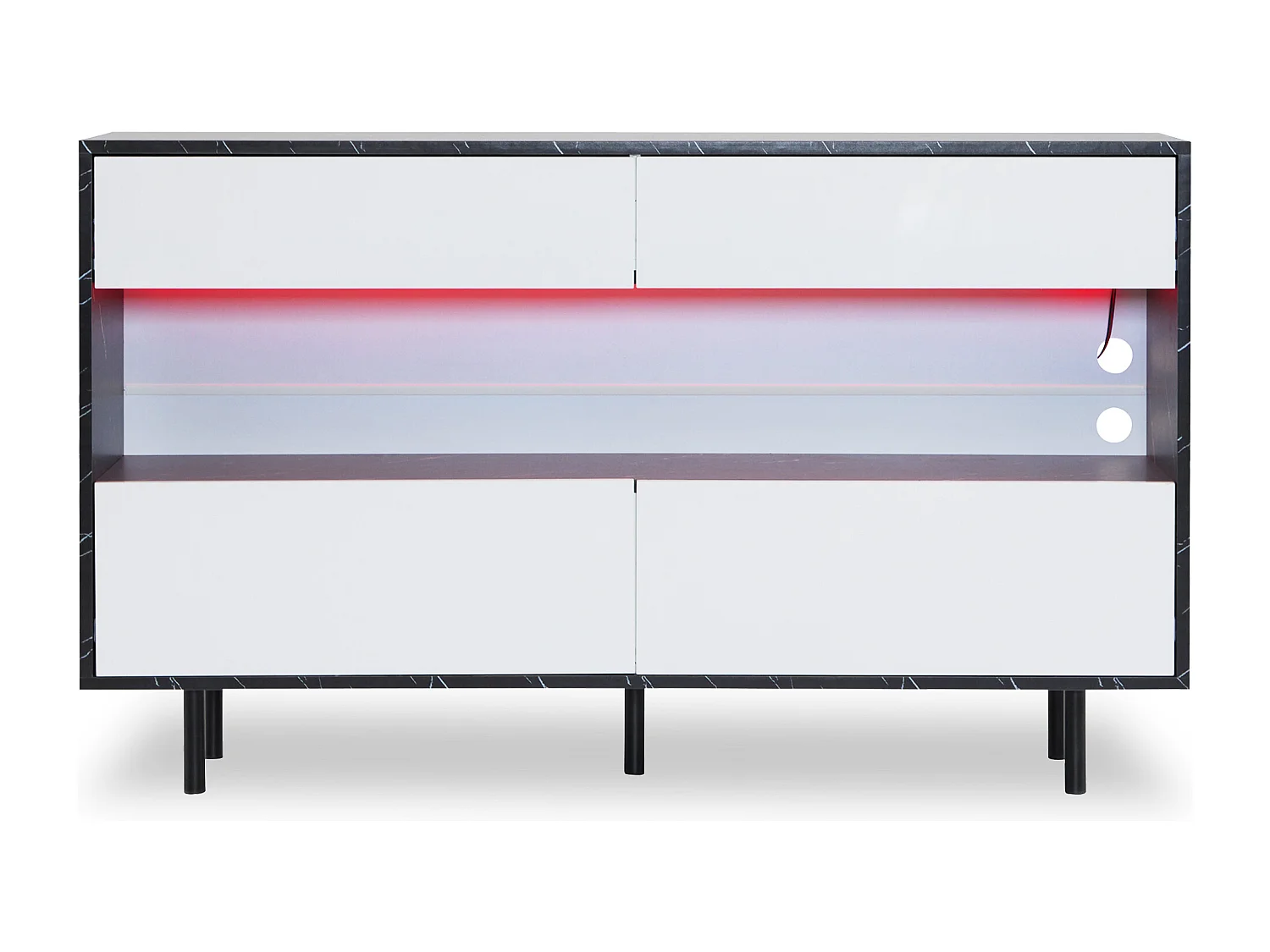 Credenza moderna - Credenza bassa con 4 cassetti e illuminazione a LED - design bianco e nero - per soggiorno e cucina