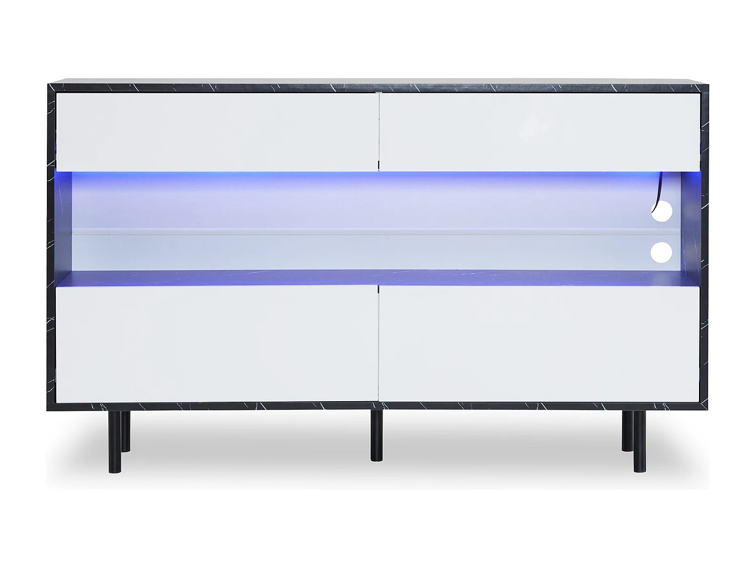 Credenza moderna - Credenza bassa con 4 cassetti e illuminazione a LED - design bianco e nero - per soggiorno e cucina