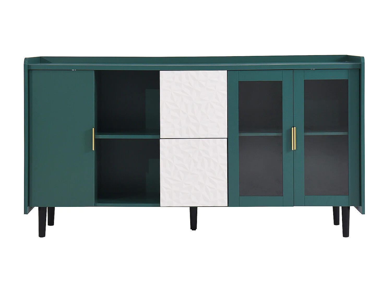 Credenza verde 150cm - Credenza con 2 cassetti e 3 ante - 2 vani portaoggetti aperti - per cucina e soggiorno