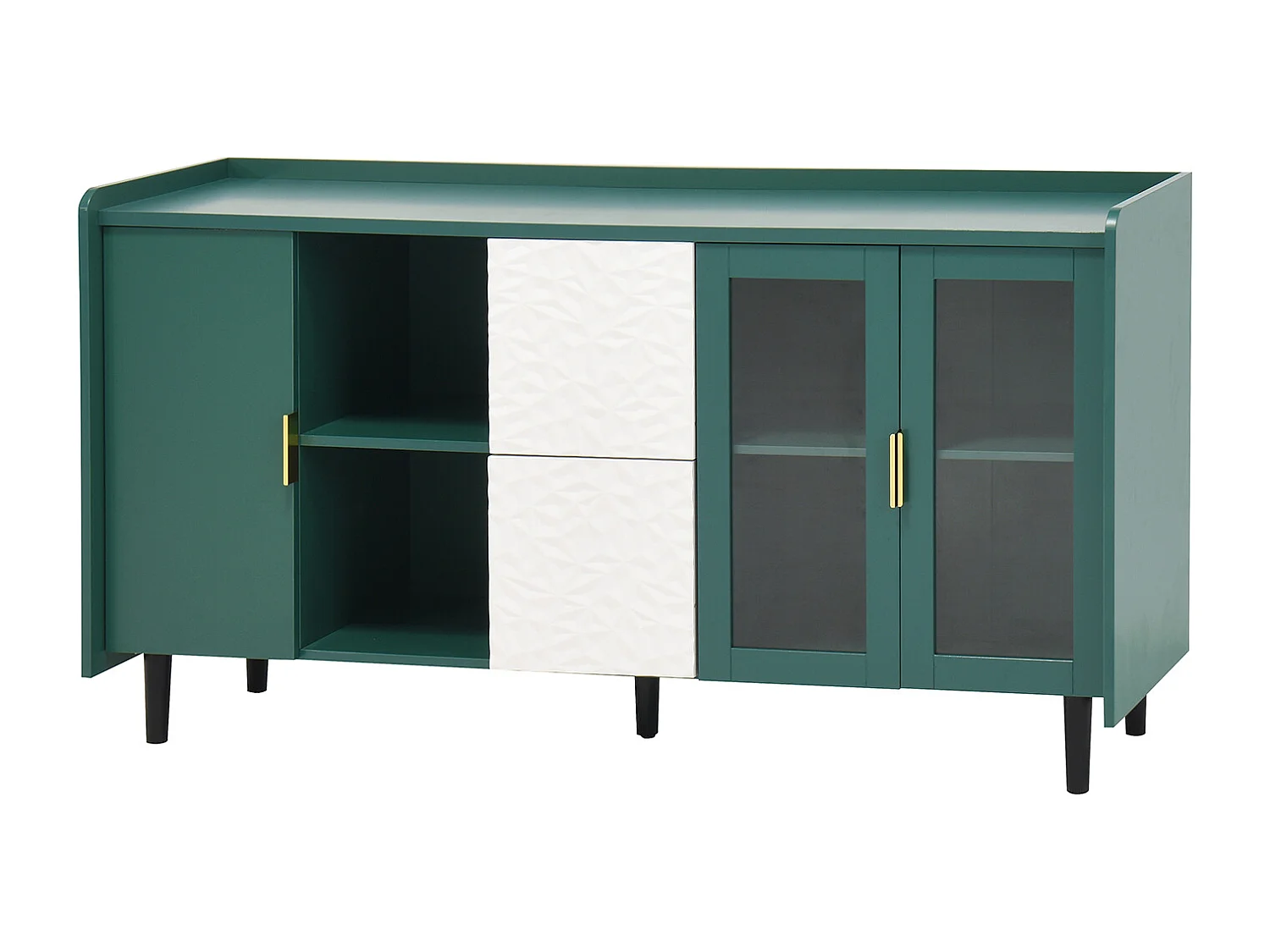 Credenza verde 150cm - Credenza con 2 cassetti e 3 ante - 2 vani portaoggetti aperti - per cucina e soggiorno