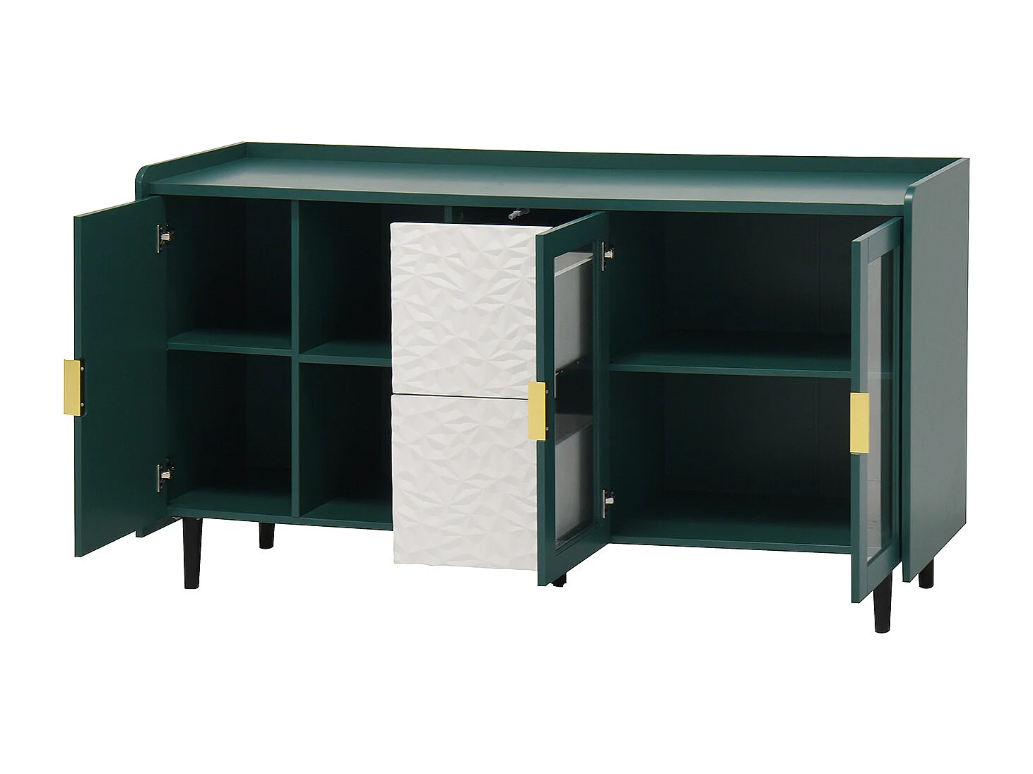 Credenza verde 150cm - Credenza con 2 cassetti e 3 ante - 2 vani portaoggetti aperti - per cucina e soggiorno