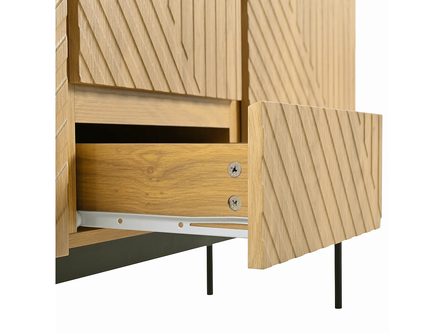 Buffet rectangulaire naturel 140 cm - Buffet 2 portes et 3 tiroirs - pieds en métal noir - pour salle à manger et salon