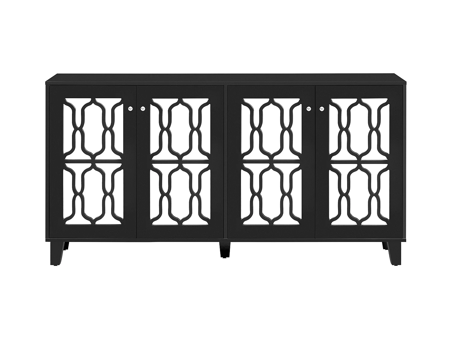 Aparador negro - con 4 puertas con espejo - tiradores transparentes - patas de madera - para salón y comedor