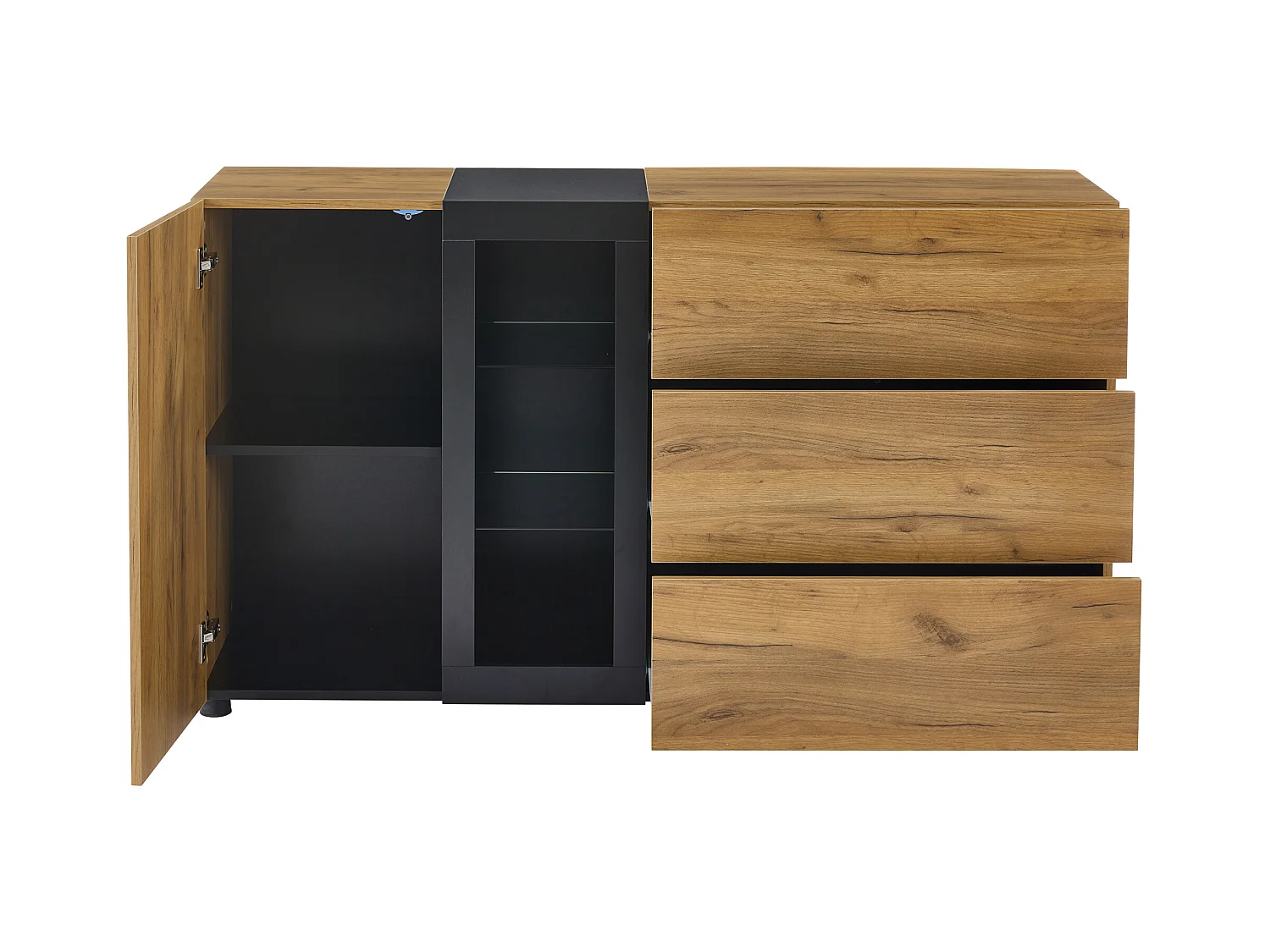 Aparador marrón 140 cm - aparador con 3 cajones y 1 puerta - iluminación LED - para comedor y salón