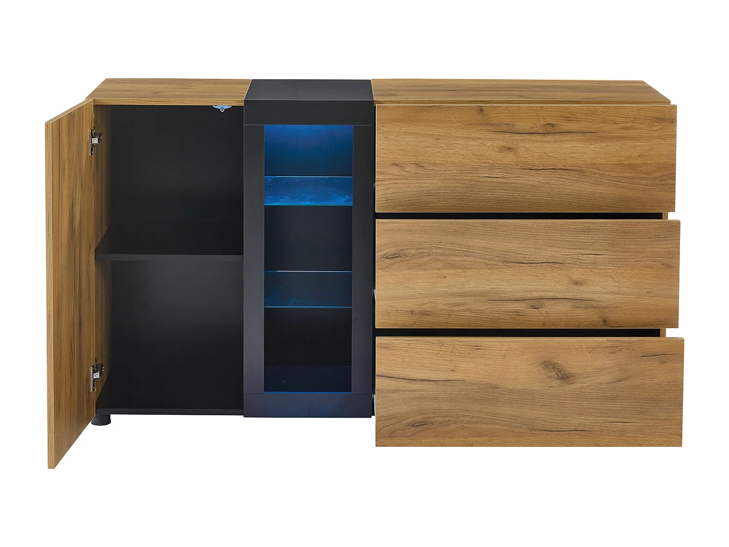Credenza marrone 140 cm - credenza con 3 cassetti e 1 anta - illuminazione a LED - per sala da pranzo e soggiorno