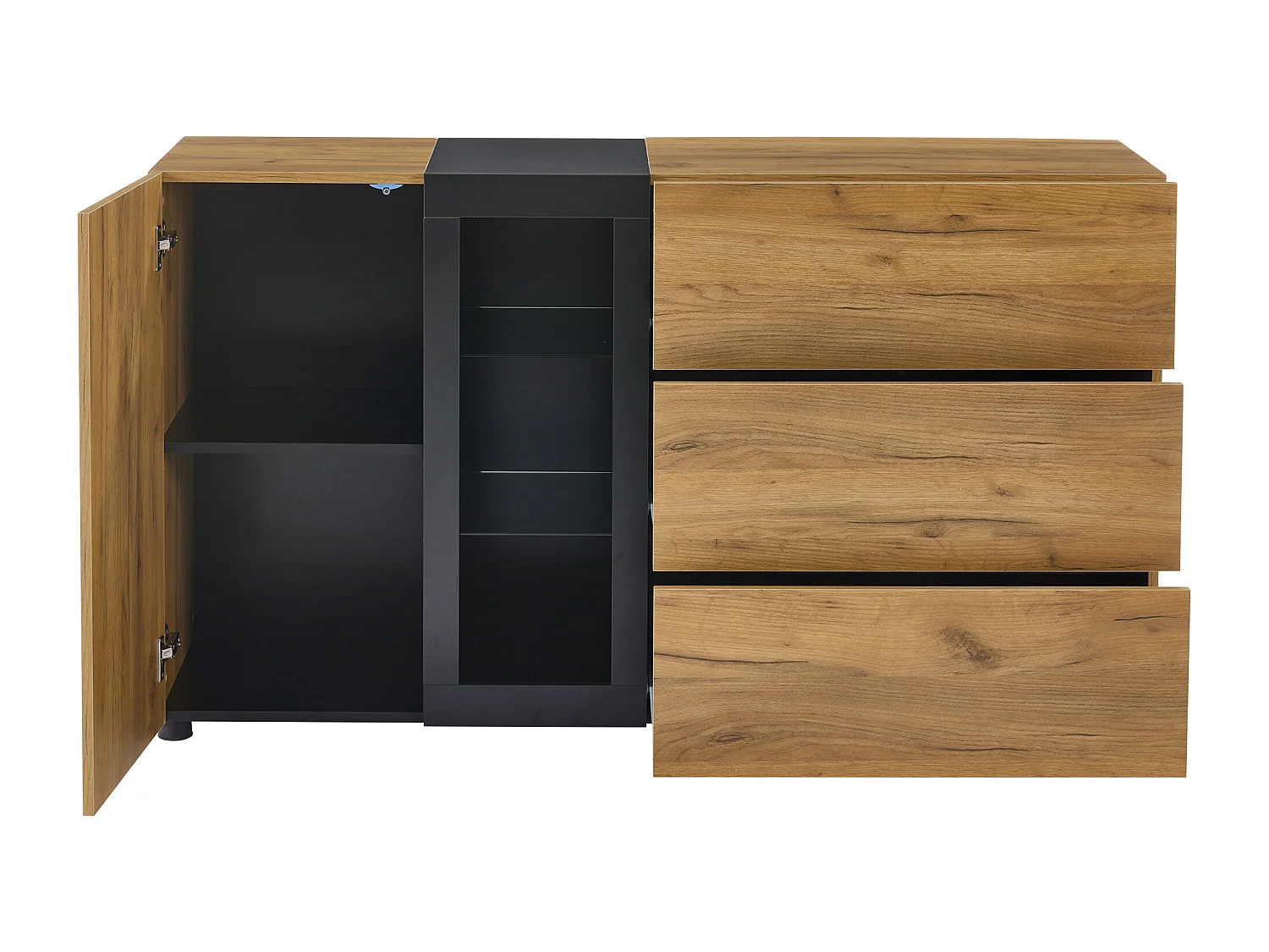 Credenza marrone 140 cm - credenza con 3 cassetti e 1 anta - illuminazione a LED - per sala da pranzo e soggiorno