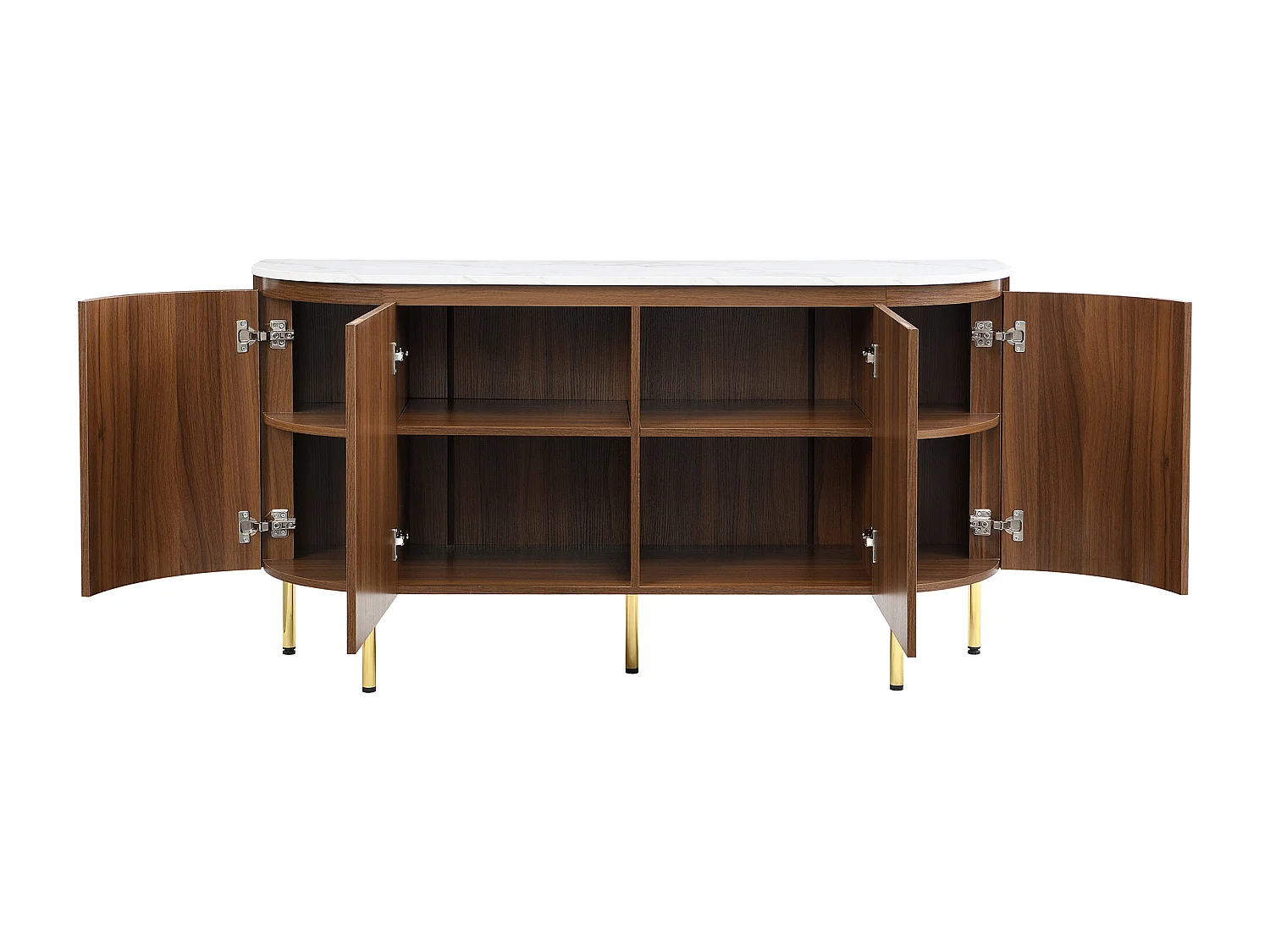 Aparador arqueado 145x43x78cm - Aparador con estantes regulables y 4 puertas - para salón y comedor - nogal