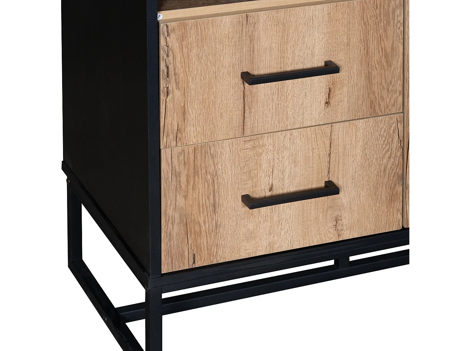 Hoge dressoir met 1 deur, 2 lades en 3 open planken, zwart en eiken