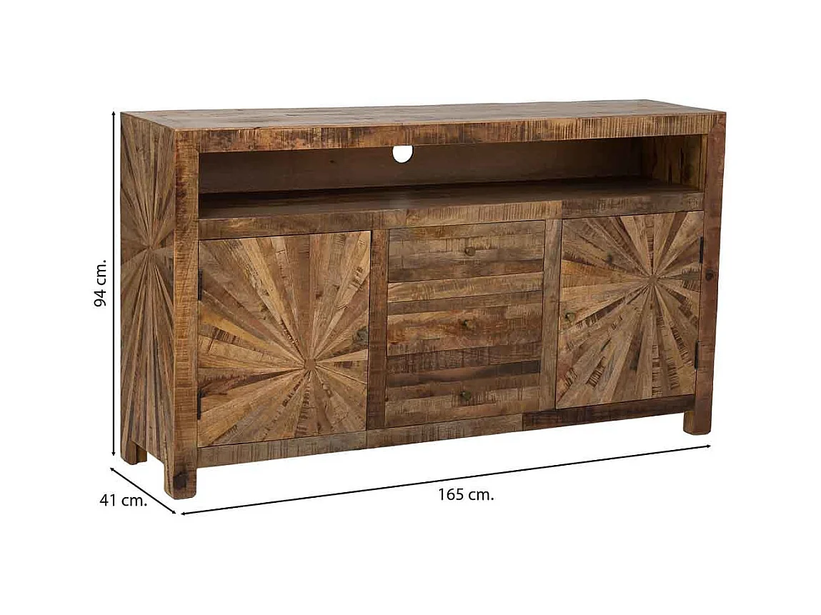 Aparador em madeira castanha, 165x41x94h cm