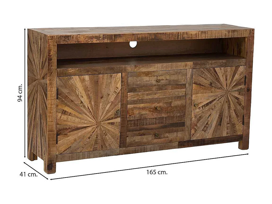 Aparador em madeira castanha, 165x41x94h cm