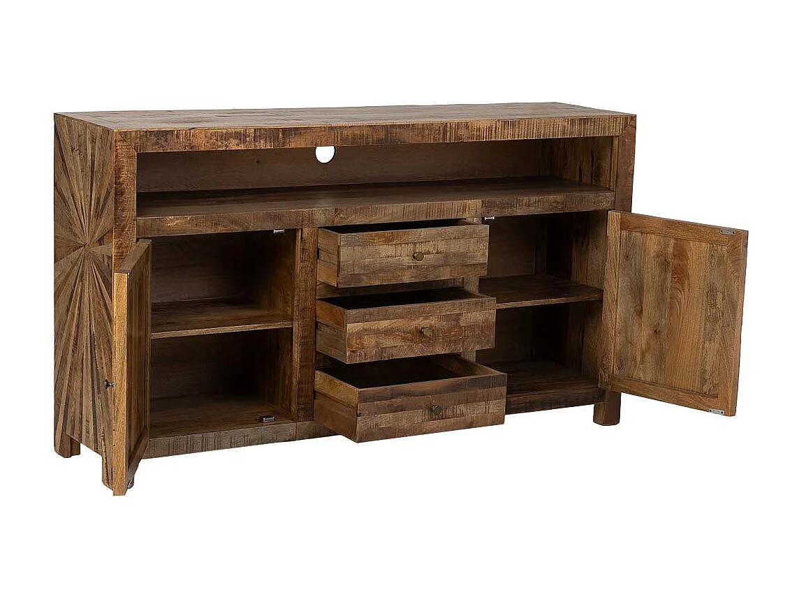 Aparador em madeira castanha, 165x41x94h cm