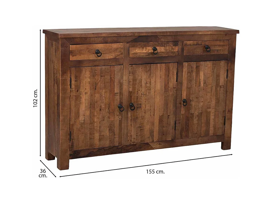 Buffet en bois marron, 155x36x102h cm