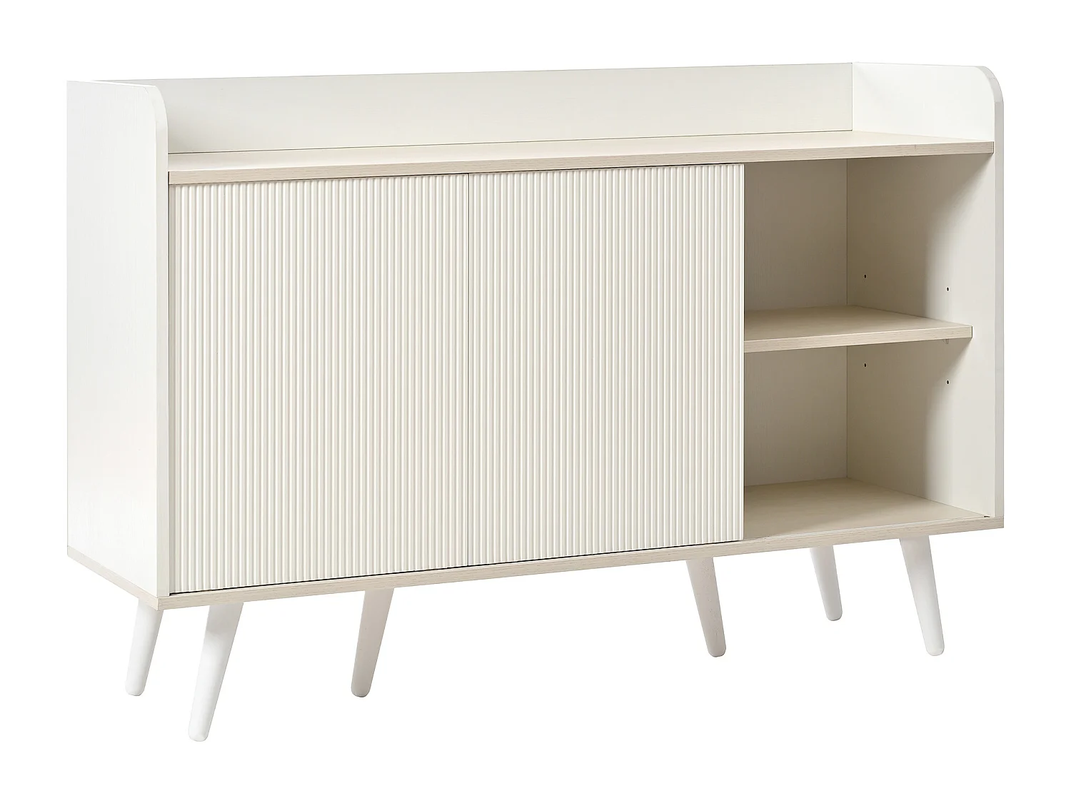 Buffet 117 x 39 x 79 cm - avec 2 portes et 3 tiroirs - blanc et couleur bois - pour chambre et salon