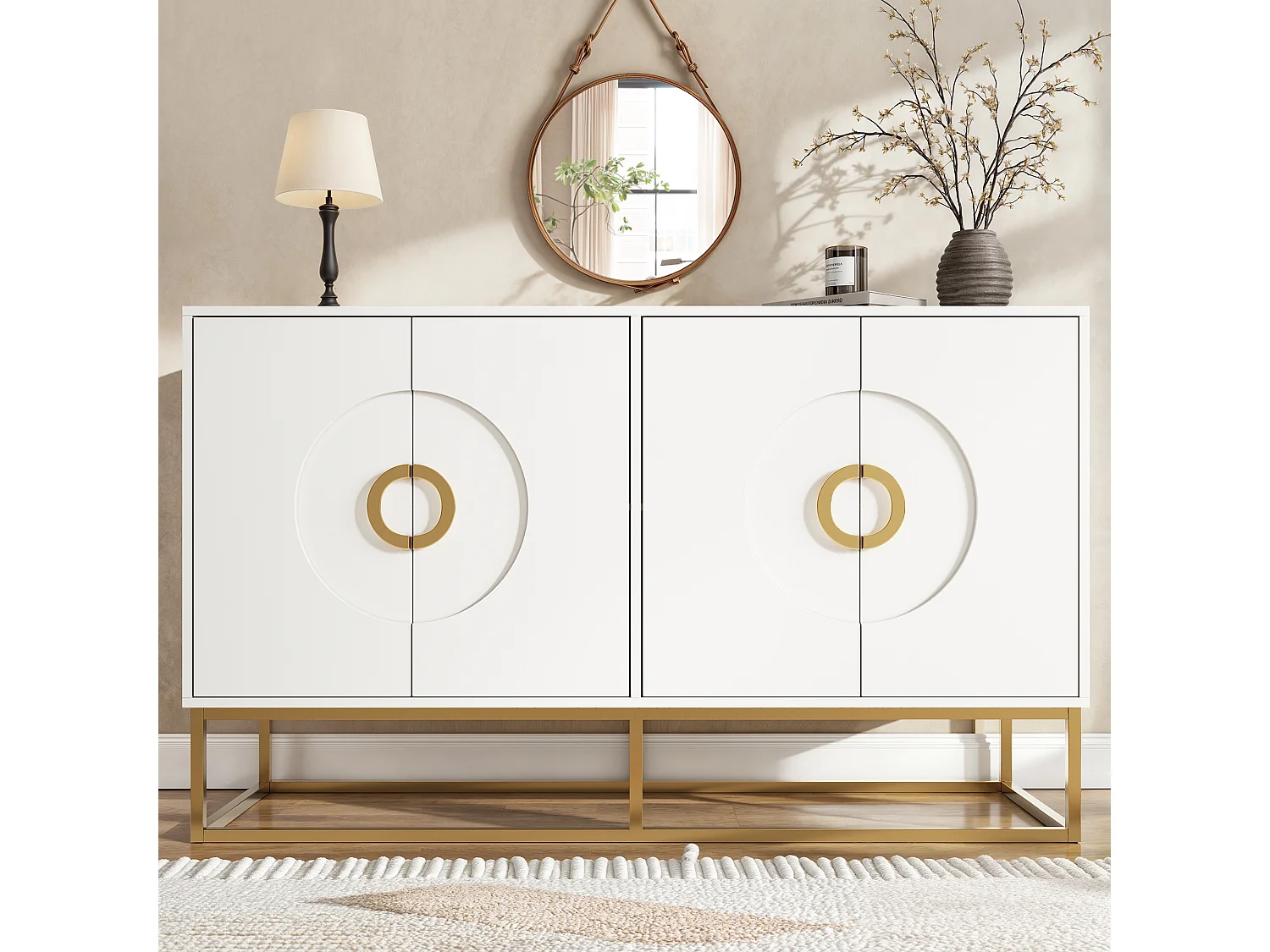 URBAN MEUBLE Buffet blanc moderne avec poignées et structure dorées