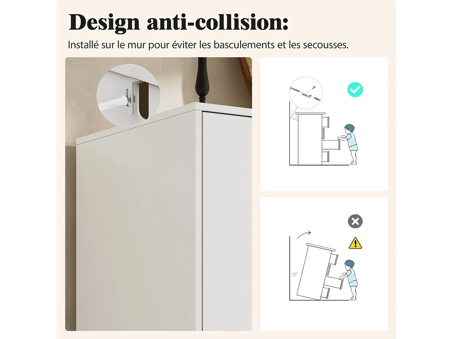 URBAN MEUBLE Buffet blanc moderne avec poignées et structure dorées